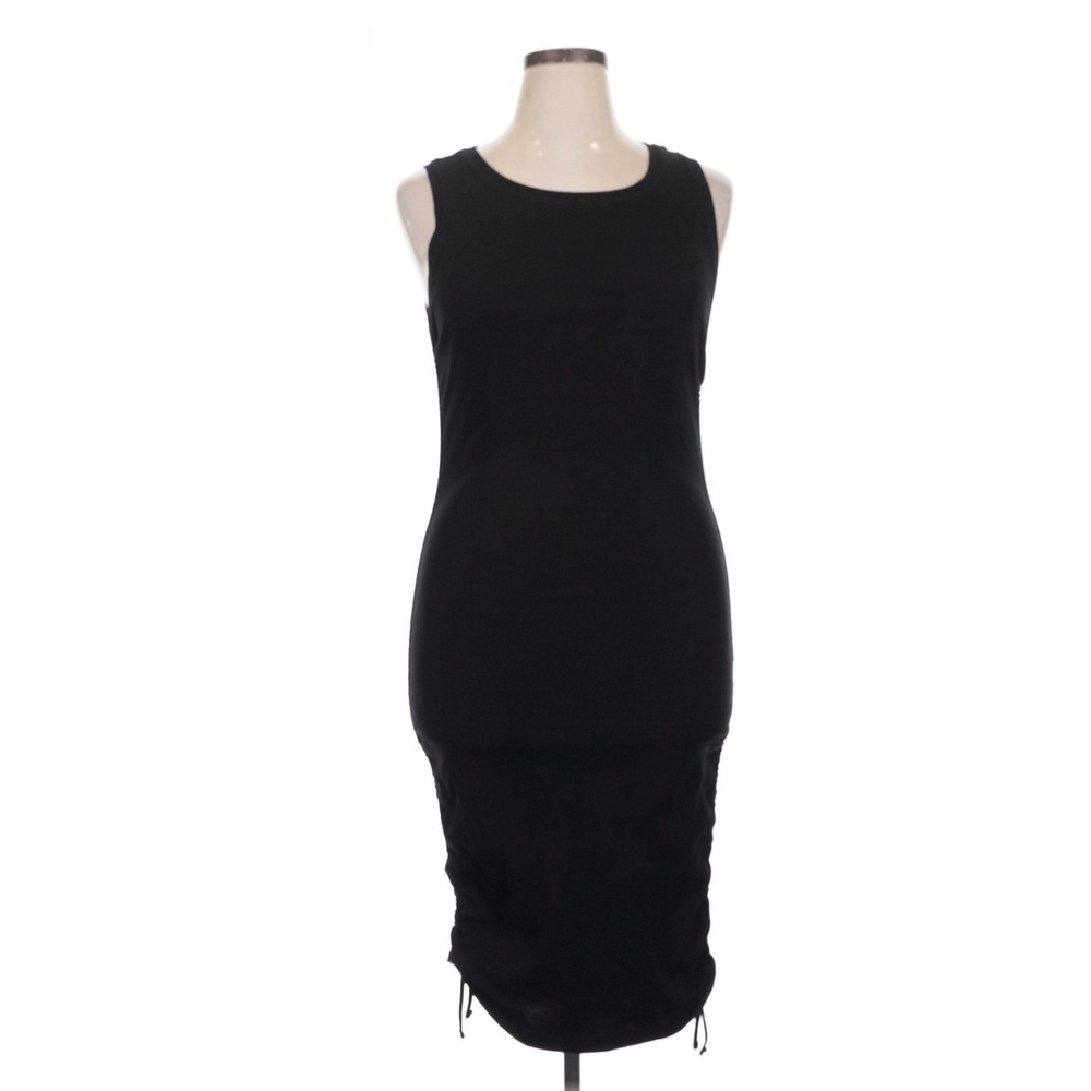 Good American Ribbed Ruched Sleeveless Midi Dress Black GDS0103 XL NWT
